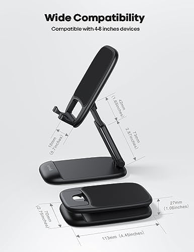 Lamicall Cell Phone Stand for Desk - [Height Adjustable] Foldable Mobile Phone Holder, Portable Stand for iPhone 17 16 15 14 13 12 11 Pro Max Plus Air, Galaxy S25, Telephone, Office Gift Accessories - color: 1-Black