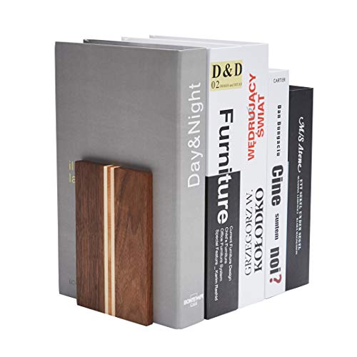 Pandapark Wood Decorative Bookends,Non-Skid Bookend for Shelves,Heavy Duty Bookends,Book Stand for Books/CDs,1 Pair - color: Walnut Artist
