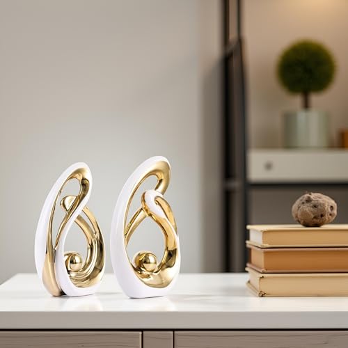 Home Decor Accent,Porcelain Art Mid Century Bookshelf Decorations,Gold Centerpieces for Tables,Abstract Ceramic Statue Sculpture for Coffee Table Mantel Tv Stand Centerpieces (White Gold, Small) - color: White Gold, size: Small
