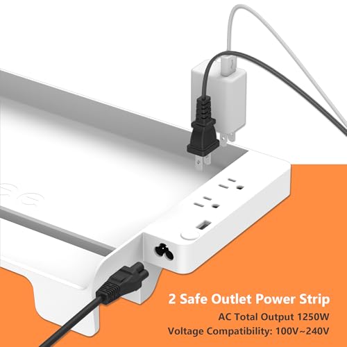 Hiree Bedside Shelf for Dorm Bunk Bed with USB Charging Port and 2 AC Outlets, Bedside Caddy, Bunk Bed Extender, Attachable Bedside Table, College Dorm Essential Clip On Bedside Tray, Plus Size, White - color: White