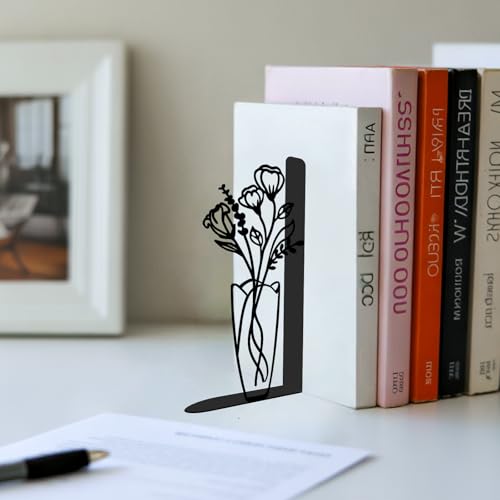 4 Pcs Floral Metal Bookends - Flowers Book Ends for Shelves Decorative, Home Office Desk Bookshelf Decor, Gift for Floral Lovers and Reading Enthusiasts, Reading Gifts for Women - color: Flower