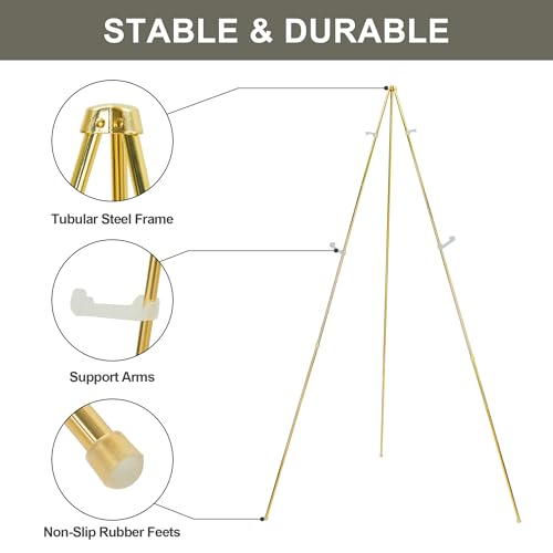 DANMO Easel Stand for Wedding Sign Poster 63'' Instant Display Easel for Floor Adjustable Metal Art Easel Gold 3 Pack - style: Gold 3 Pack