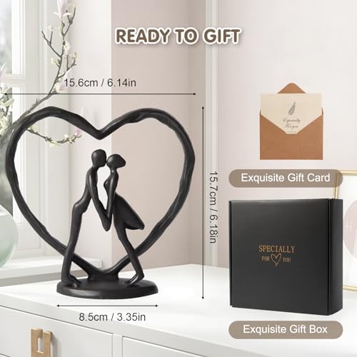 Anniversary Wedding Gift for Her Wife Husband Couple，Classic Black Metal Couple Figurine Heart Sculpture Love Statue，Romantic 1st to 60th Anniversary,Includes Present Box and Gift Card，Valentines Gift - color: Classic Black