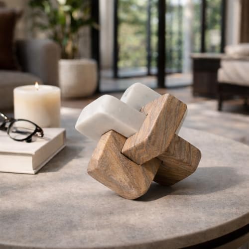Elegant Knot Sculpture Home Decor for Living Room and Bathroom - Modern Figurine Ornaments for Office, Shelf or Coffee Table - Marble Decorative Object for Room Decor Accent - 6", Ivory & Brown - size: 6"