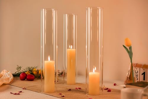 CYS EXCEL 6 PCS (H:16" D:3") Open Ended Clear Glass Hurricane Candleholder Tube Lamp Shade Open Flame Candlestick Holder Chimney Tube Cover Bottomless Cylinder - size: 3" wide x 16" tall
