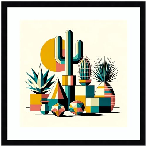 Amanti Art Framed Wall Art Print 21x21 Succulents in Cubist Vases by David Galan, Abstract Wall Art, Modern Contemporary Decor, Medium Poster Painting Artwork for Living Room, Bedroom, Bathroom, - color: Svelte Noir Black, size: 21"L x 21"W