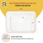 3 Pack Rose Gold Plastic Serving Trays for Party - Rose Gold Serving Tray 8 x 11 Inch - Heavy Duty Dessert Trays for Food - Rectangular Party Serving Trays for Entertaining - color: White and Rose Gold Rim