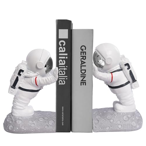 Book End Holder, Astronaut Bookends Outer Space Themed Astronaut Figurine Decorative Book Stoppers to Hold Books Heavy Duty Bookshelf Ends for Kids Rooms Space Decor Bookends (A-Silver Color) - color: Astronaut A-silver