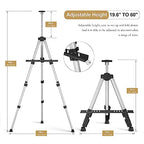 Art Painting Display Easel Stands - Portable Adjustable Aluminum Metal Tripod Artist Easels with Bags, Height from 17" to 66", Extra Sturdy for Table-Top/Floor Painting, Drawing, Displaying, Silver - style: Silver - 2pack