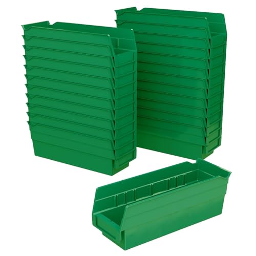 Akro-Mils 30120 Plastic Shelf Bins, Heavy Duty Storage Bins for Garage, Closet, and Drawer Organization, 12" x 4" x 4", Green, 24-Pack - color: Green