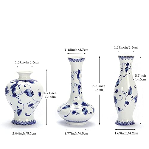 LoveCat Chinese Ceramic Vase Set - Small Blue and White Porcelain Vases, Fambe Glaze Porcelain Vases Set of 3, Classic Ceramic Flower Vases for Home Table,Bookshelf, Cupboard Décor - color: Light Blue