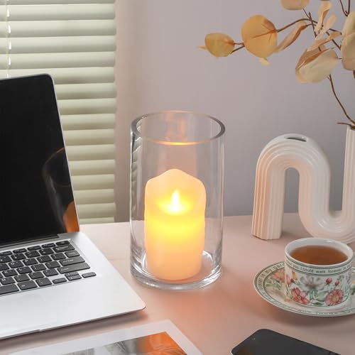 5’ Wide 8" High Large Hand Blown Sturdy Clear Cylinder Glass Vase, Centerpiece Flower Vase for Rose, Tulip, Boquets, Hurricane Candle Holder (1, 5"x8") - size: 5"x8"