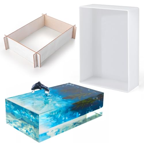Large Rectangle Silicone Molds Resin Deep Epoxy Mold with Wooden Frame Support for DIY Flower Preservation, Bookends, Home Decor Art and Craft Projects (7.5x5.2x1.9in) - color: 7.5x5.2x1.9in