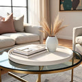 25 x 25 inches high-end Light Luxury Leather Round Oversized Service Tray, Ottoman Tray，Coffee Tray, Food Tray, Family Dinner, Out-of-House Picnic, Party Essential Tray (25 inch Beige) - color: 25 Inch Beige