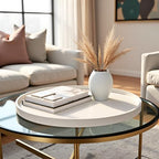 25 x 25 inches high-end Light Luxury Leather Round Oversized Service Tray, Ottoman Tray，Coffee Tray, Food Tray, Family Dinner, Out-of-House Picnic, Party Essential Tray (25 inch Beige) - color: 25 Inch Beige