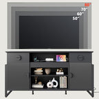LGHM 70'' Fluted TV Stand with Power Outlets, Stylish Modern Entertainment Center with Drawers for TVs Up to 80”, 38'' Tall TV Stand, Media Console for Living Room, Metal Legs Design, Black - size: 38''H TV Stand