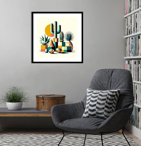 Amanti Art Framed Wall Art Print 25x25 Succulents in Cubist Vases by David Galan, Abstract Wall Art, Modern Contemporary Decor, Medium Poster Painting Artwork for Living Room, Bedroom, Bathroom, - color: Svelte Noir Black, size: 25"L x 25"W