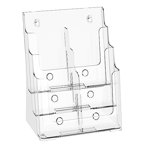 zavekia 3 Tier Acrylic Brochure Holder 8.5 x 11 inch, Clear Literature Organizer Magazine Stand with Removable Divider for 4 x 9 inch Brochures,Magazine Holder,Flyer Holder