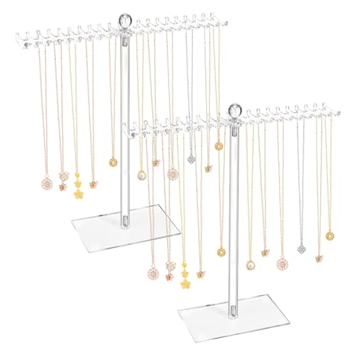 OAOLEER Acrylic Necklace Organizer, Clear Necklace Holder Stand, Jewelry Organizer Display Hanger Rack with Bilateral Hooks for Necklaces Pendant Bracelets Ring (Tall 11.6 in（2PCS) - size: Tall 11.6In (2PCS)