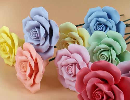 Handmade Porcelain 3D Ceramic Rose Flower, Eternal Flower Decoration for Home Office Decor, Creative Desktop vases, Porcelain Decorations, Exquisite, Set of 9(Colour) - color: Colour
