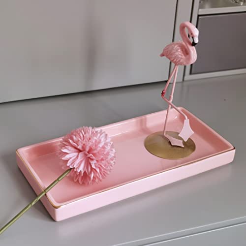 10 x 5 Ceramic Bathroom Tray for Countertop, Decorative Vanity Tray for Dresser Tops, Small Rectangular Trays for Perfume, Candle, Jewelry, Cosmetics (Pink) - color: Pink