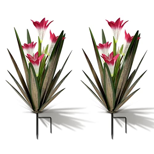 Homight Metal Agave Plant Outdoor Decoration Lily Mexican Yard Art Garden Gift Home Decor Hand Painted Metal Agave Garden Yard Statue, Outdoor Lawn Ornaments (2 Big Red Lilies) - color: 2 Big Red Lilies