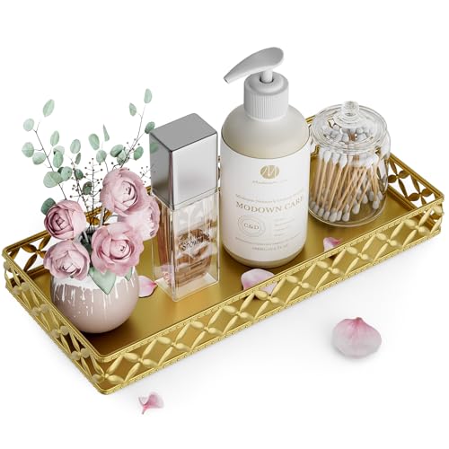 Bathroom Vanity Tray for Counter Organizer - 11 Inch Small Decorative Tray Gold Rectangle Countertop Tray for Perfume Makeup Cosmetic Jewelry - color: Rectangle Floral-gold