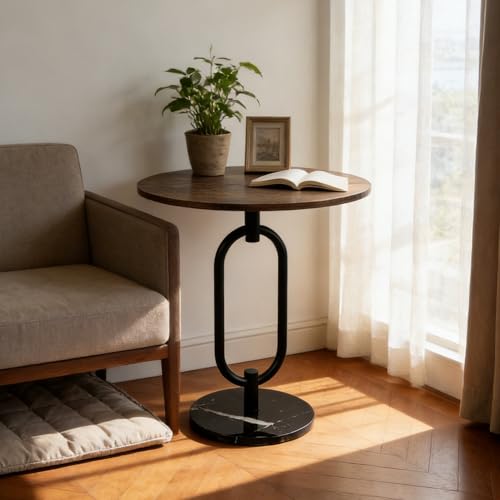 17In(W) x19In(H) Round End Table Heavy Duty Modern Side Table Stable Sofa Side Table Marble Base Accent Coffee Table Nightstand for Living Room Bedroom-Amber - color: Amber-a