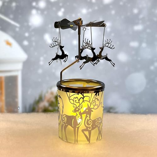 iLaJao Rotary Tea Light Carousel Angel Rotary Candle Holders Spinning Tealight Holders Christmas Decoration for Tabel Centrepieces Gift for Mom Women Wife Birthday-6 ¼ Inch Tall (Nordic Elk) - color: Nordic Elk