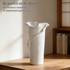 Abstract Irregular Ceramic Vase, White Irregular Pottery Vase, Handmade Decorative Minimalist Flower Vases for Modern Home, Tabletop, Shelf & Office - size: 21" x 20" x 32"