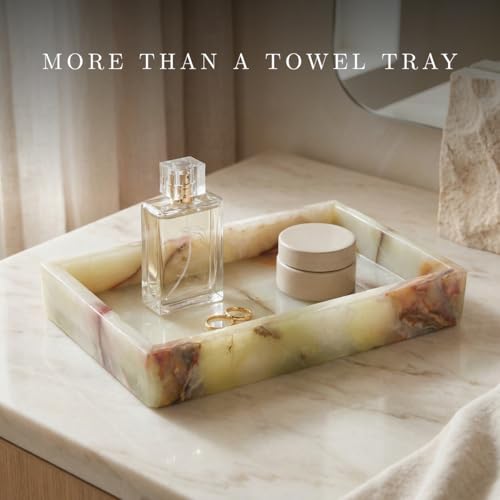 Bey-Berk Ezra Green Onyx Genuine Marble Guest Towel Tray, 9" x 5.75" Bathroom Counter Tray, Luminous Onyx Accent Piece - color: Onyx