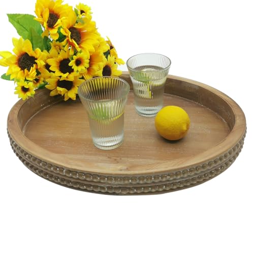 Carah & Cossh Oval Wooden Tray, Modern Decorative Tray 16''x12'', Oval Farmhouse Rustic Serving Tray, Table Centre Tray, Perfect for Storage and Display (Brown) - color: Brown