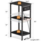 Asgolion Tall Nightstand with Charging Station, 3 Tier Narrow Tall End Table with Storage, Slim Side Table with USB Ports and Outlets for Bedroom, Living Room, Office, Black - color: Black, style: With Outlet