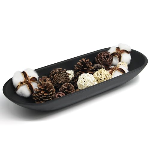 LIN CHUAN Large Decorative Bowl for Home Decor - Long Dough Bowl with Anti Slip Base for Table Centerpieces - Black Minimalist Design Dough Decor Bowl for Coffee Table, Dining Table Centerpiece - color: Black, size: Large