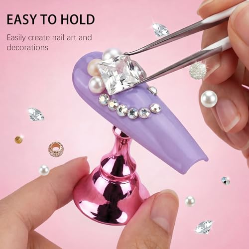 Nail Stands Acrylic Nail Art,Press on Nail Stand Magnetic Nail Tips Practice Holder 54 Pcs Reusable Adhesive Putty for DIY Painting(Pink - color: Pink