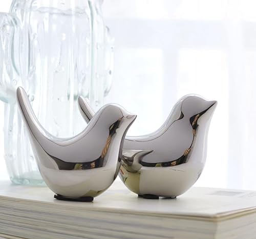Set of 2 Silver Bird Sculptures, Silver Bird Decor,Bird Decorations,and Modern Fall Shelf Home Decor Accents for Living Room Shelves, Bookshelves, and Coffee Tables - color: Silver, size: S&M