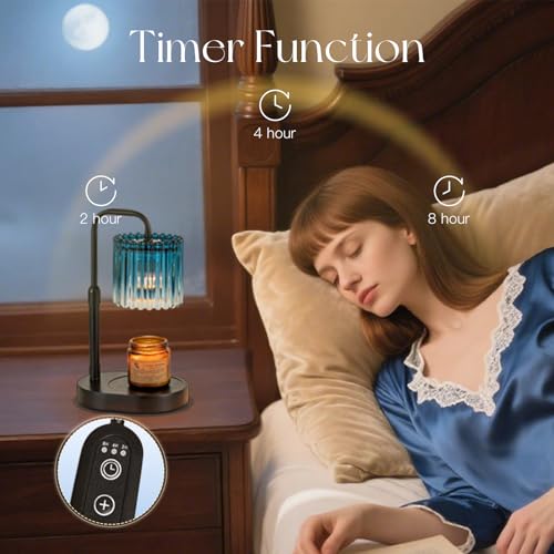 Candeldo Candle Warmer Lamp with Timer: Navy Blue Candle Warming Lamp with 2 Bulbs Height Adjustable Wax Melt Dimmable Bedroom Decor for Women - color: Navy Blue