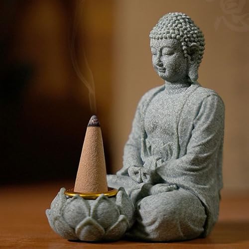 Meditating Buddhas Figurine Stone Sculpture with Tealight Candle Holder Meditation Statue Garden and Indoor Decoration