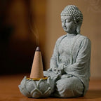 Meditating Buddhas Figurine Stone Sculpture with Tealight Candle Holder Meditation Statue Garden and Indoor Decoration