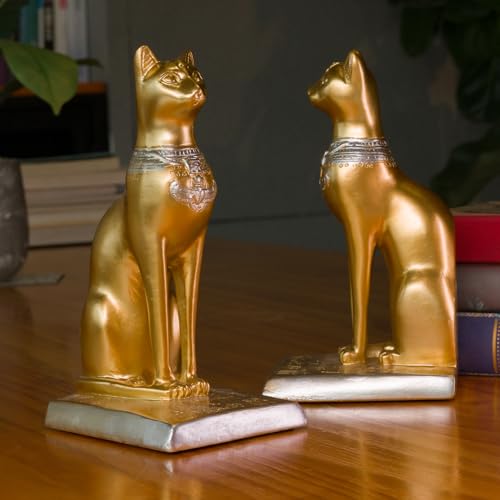 Book Ends Retro Cat Decorative Bookends, Vintage Antique Heavy Duty Egyptian Cat Hold Books Collectors, Black Decor for Office/Shelves/Living Room Father (Gold) - color: Gold