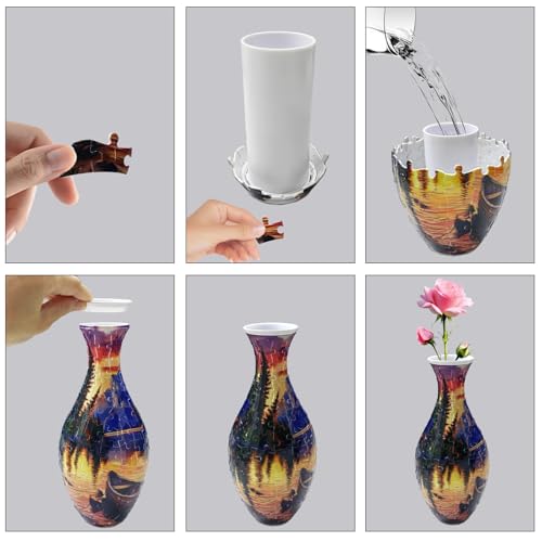3D Puzzle Vase Unique Flower Vase for Adults Made by 160 Curved Plastic Puzzle Pieces, Vases for Flower Home Creative Gift for Parents & Housewarming - color: Dusk