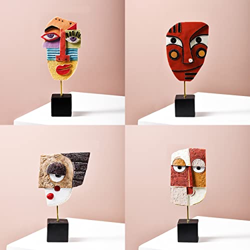 4 PCS - Handcrafted Statues Resin Abstract Sculpture for Home Decor Modern,African Art Tribal Figurines Decorations Items Accents Influencer Picks for Bookshelf,TV Stand,Living Room,Nightstand - color: Multiple Styles, size: 4 PCS