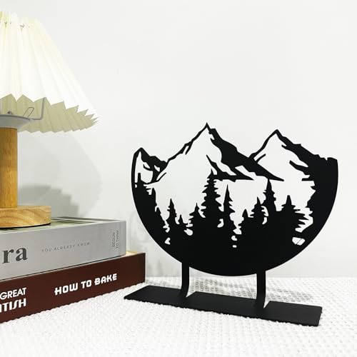 Metal Mountain Table Top Decor, Forest Decorative Sign, Woodland Tabletop Decor, Tabletop Decorative Accents, Travel Adventure Table Centerpiece for Home Farmhouse