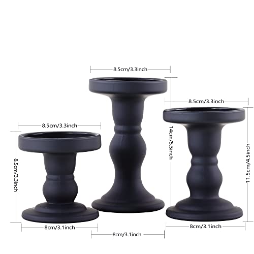 GMWD 3 Pcs Black Glass Candle Holder Set Clear, Candlesticks Holders Pillar Taper Candles Tealight Stand for Wedding Centerpieces Home Decorations Dining Table - color: Black