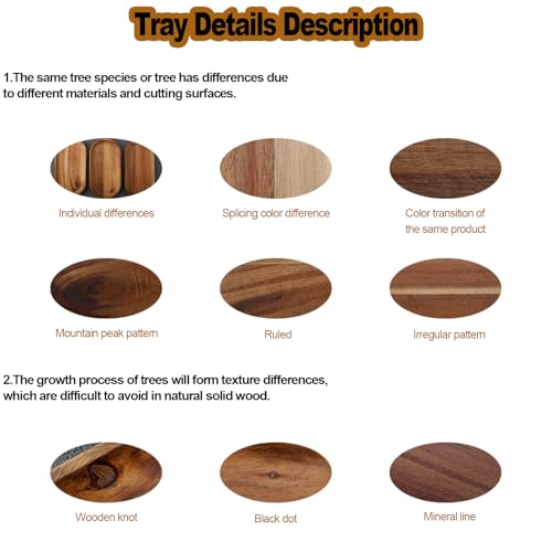 Small Wooden Tray, Oval Wood Serving Trays, Acacia Wood Platter for Coffee Tables, Dessert, Snack, Fruit, Bathroom Tray Charcuterie Board for Home Decor (M) - size: 9.1" x 4.1" x 0.6"