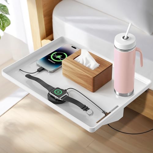 Bedside Shelf for Dorm Bunk Bed, Clip On Nightstand, Bed Side Table Tray Organizer, College Dorm Room Essentials for Girls/Guys, with Cable Management for Dormitory, Back to School (White) - color: White