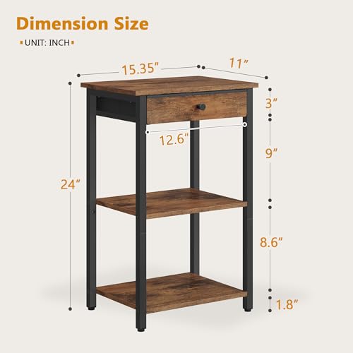 Gewudraw Printer Stand with Storage Drawer, 3-Tier Under Desk Printer Table, End Table for Home Office, Living Room, Bedroom, Brown - color: Rustic Brown, size: 3 layer