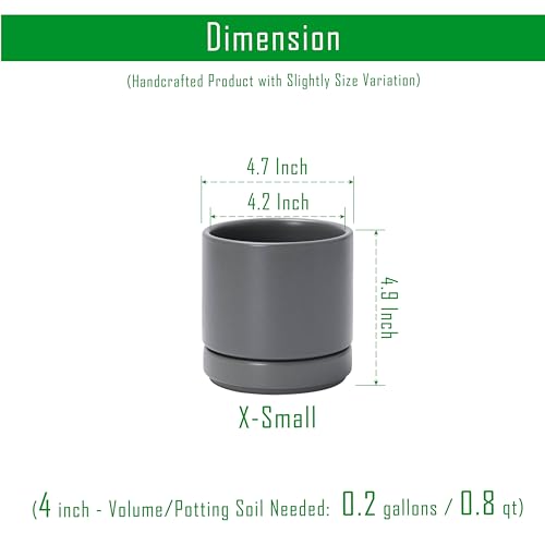 D'vine Dev Set of 4 Small Ceramic Plant Pots, 4.7 Inch Succulent Planter Pot for Plants with Drainage Hole and Saucer, Grey, 94-X-B-3 - color: Gray, size: 4.7 Inch