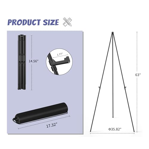 Thicken Display Artist Easel Stands - 63" Instant Tripod Collapsible Portable Floor Easels - Easy Folding Adjustable Art Poster Metal Stands for Display Show, Wedding, Painting - Black 6 Pack - style: 6pack