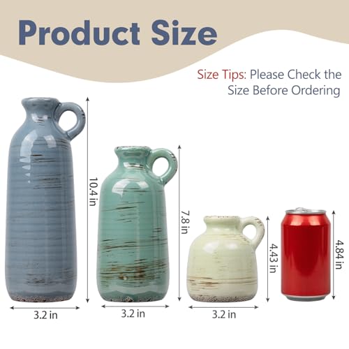 Ceramic Vase Set of 3, Vase with Handle, Modern Farmhouse Vases for Pampas Grass & Dried Flowers, Flower Vase for Table Living Room Home Decor-Multicolor - color: 3pcs-multicolor With Handle